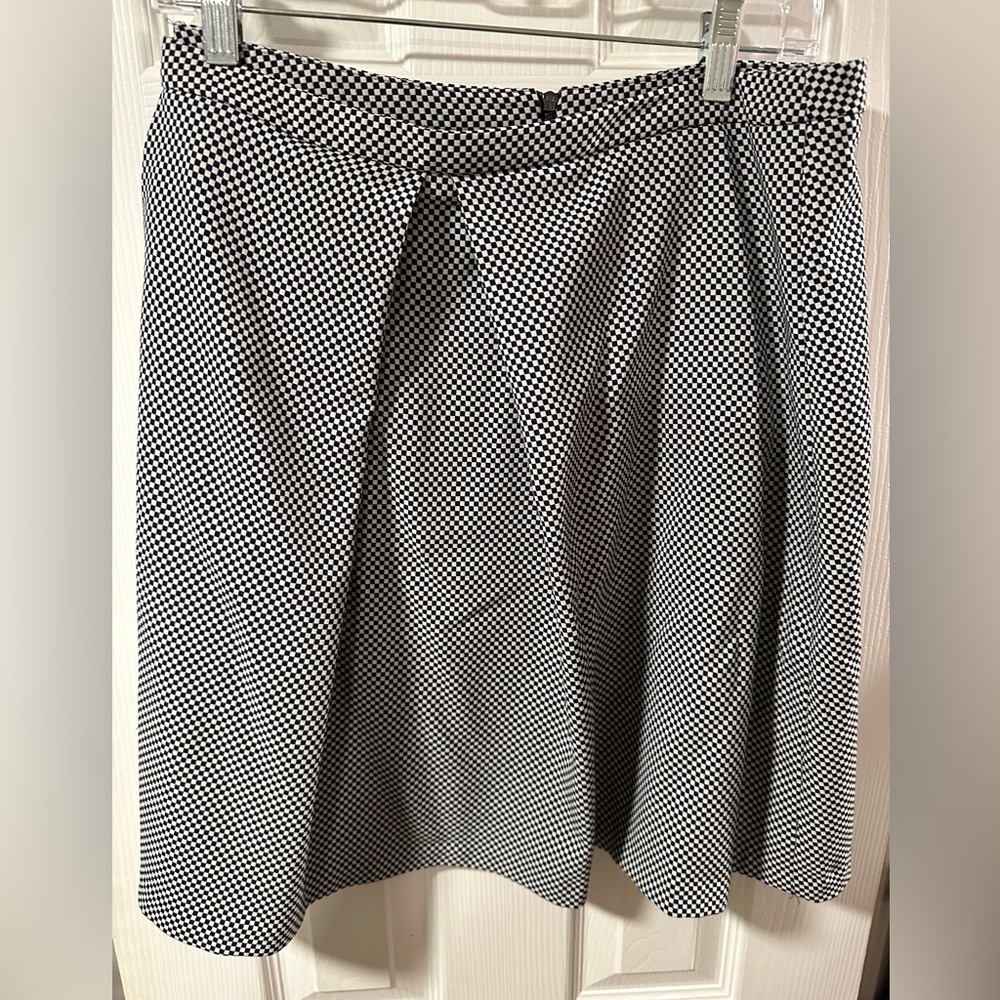 Anne Klein Blue & White Checkered A-Line Skirt with Pleat